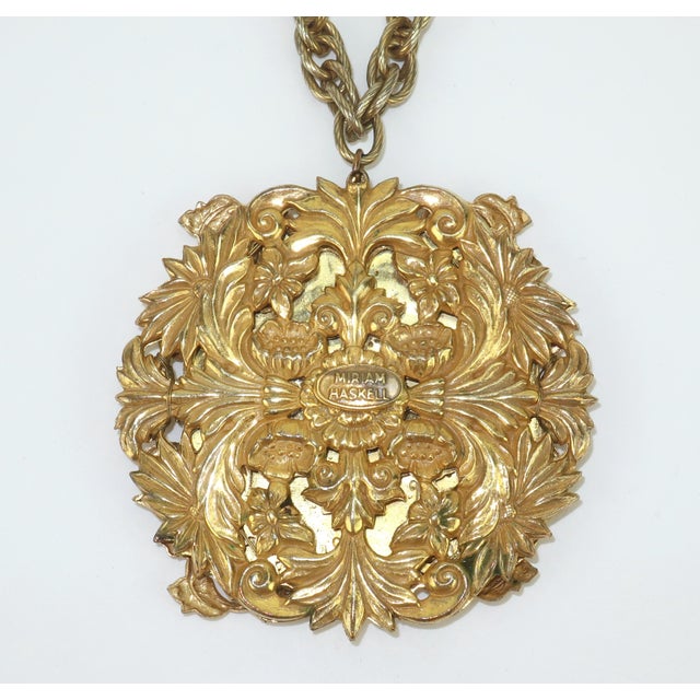 Metal Miriam Haskell Ornate Gold Plated Asian Chinoiserie Medallion Necklace, 1950's For Sale - Image 7 of 12