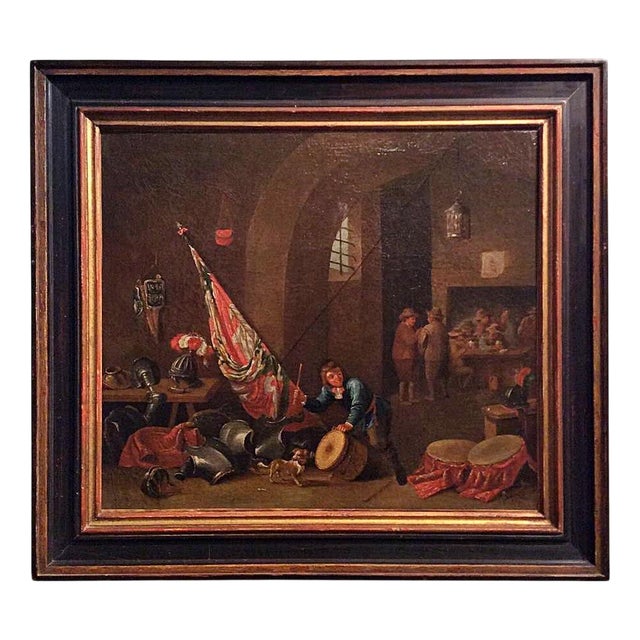 Circle of Pieter De Bloot, Tavern Scene with Resting Soldiers and a Playing Child, 1600s, Painting For Sale