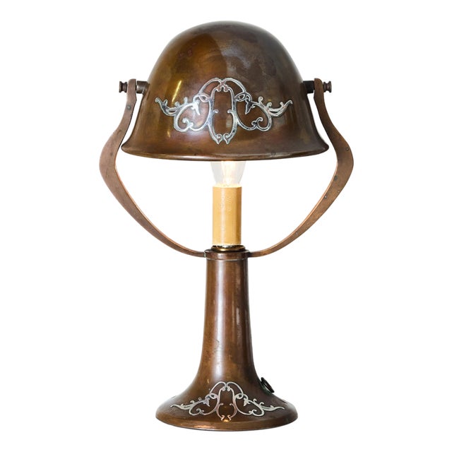 1910s Arts & Crafts Sterling-on-Bronze Table Lamp For Sale