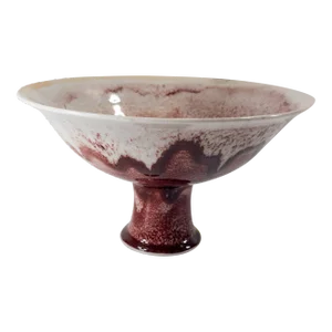 Mid-Century Modern Art Pottery Chinoiserie Oxblood Red and White Stem Bowl