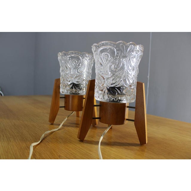 1970s Mid-Century Czech Wood and Glass Table Lamps, 1970s, Set of 2 For Sale - Image 5 of 11