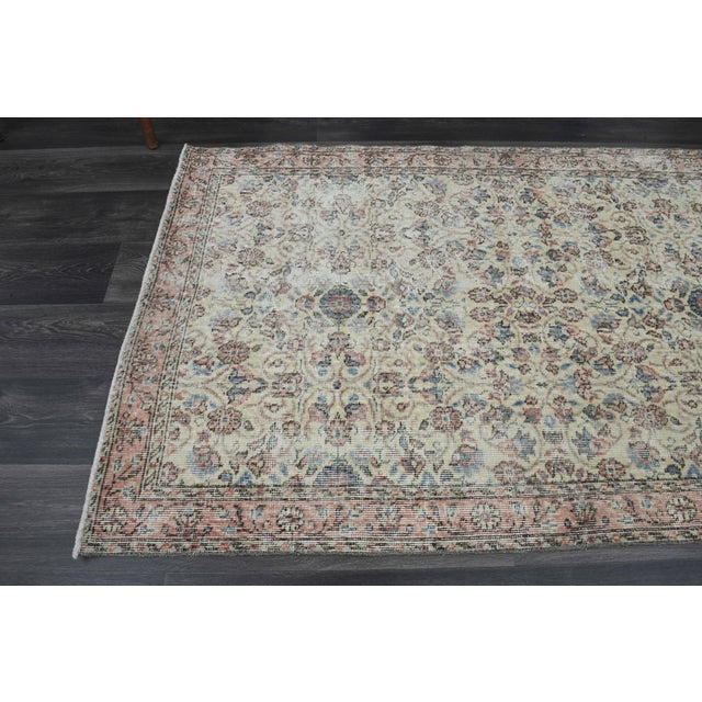 1970s 1970s Vintage Handmade Wool Cotton Beige Area Rug For Sale - Image 5 of 11