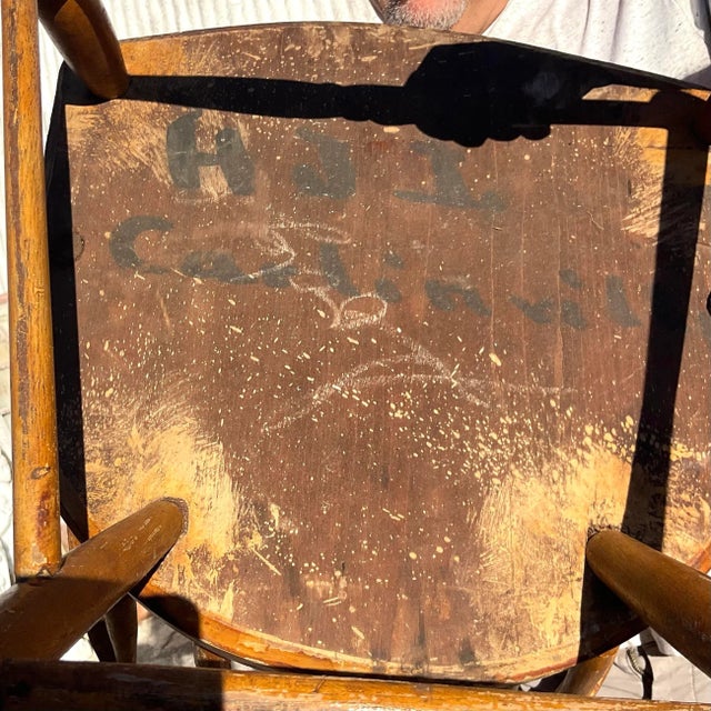 Camel Vintage Boho Late 19th Century Windsor Style Farm House Dining Chairs - Set of 10 For Sale - Image 8 of 12