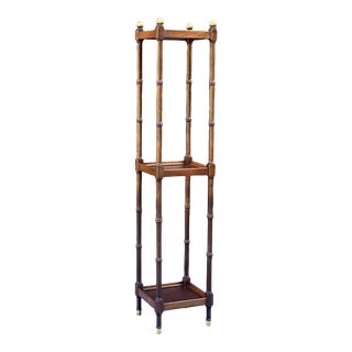 Vintage Ethan Allen Faux Bamboo Two Tier Plant Stand With Brass Ball Finials 11-3003 For Sale