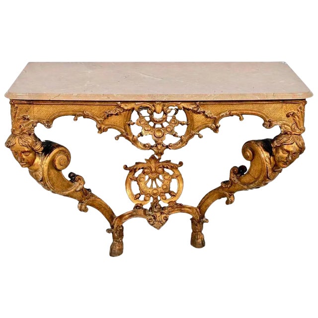 Period French 18th Century Regence Giltwood Marble Top Console Table For Sale