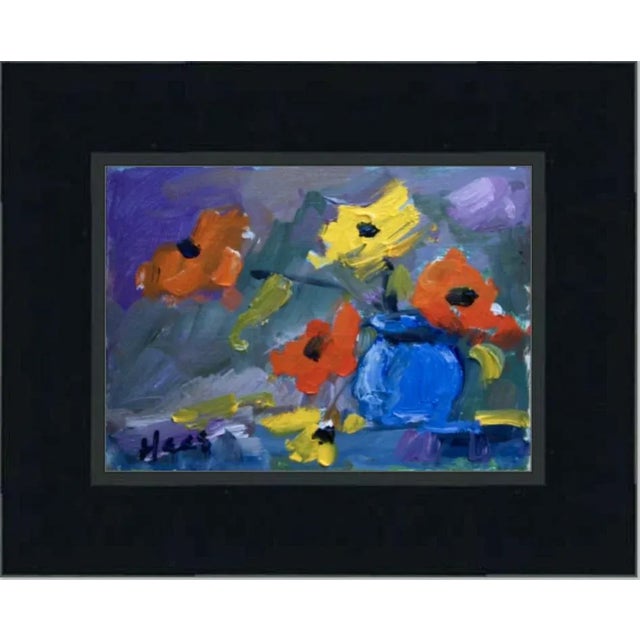 Expressionist Floral With Blue Vase by L Haas For Sale - Image 4 of 6