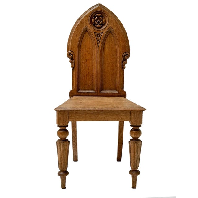 Brown Oak Gothic Revival Hand-Carved Side Chair, 1930s For Sale - Image 8 of 8