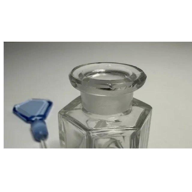 Transparent Art Deco Czech Crystal Perfume Bottle with Blue Stopper For Sale - Image 8 of 10