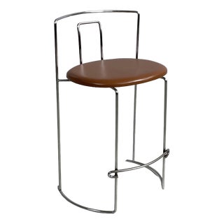 Italian Modern Brown Faux Leather and Steel Bar Stool by Kazuhide Takahama for Gavina, 1970s For Sale