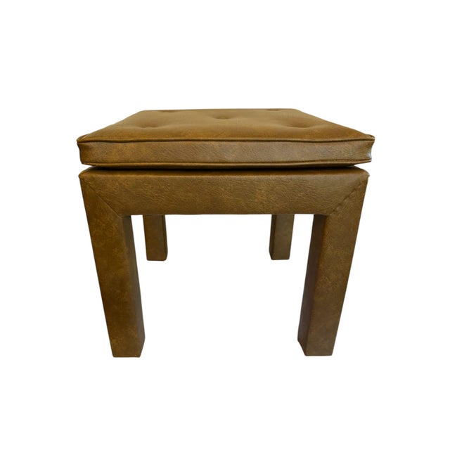 Mid 20th Century Mid 20th Century Faux Leather Brown Parsons Style Stool For Sale - Image 5 of 11