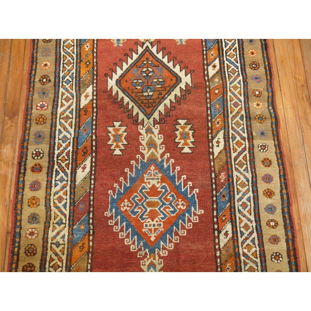 Red Antique Zabihi Collection Tribal Geometric Persian Runner - 3'4" x 13'2" For Sale - Image 8 of 10