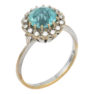 1960s Mid Century 2.20 Carat Aquamarine Diamond 18k White Gold Cluster Ring, Size 8.25 For Sale