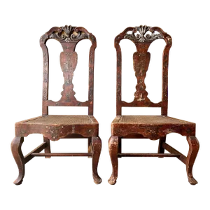 19th Century Venetian Rococo Chinoiserie Side Chairs a Pair