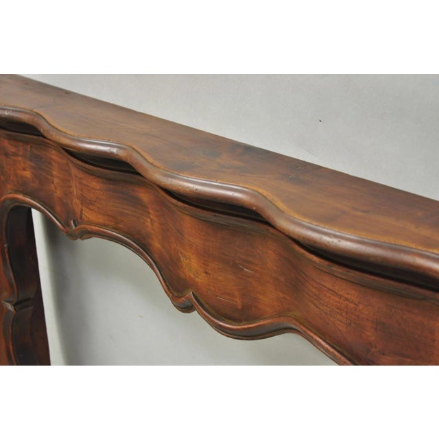 Antique Italian Provincial Carved Serpentine Scalloped Walnut Fireplace Mantel For Sale - Image 4 of 18