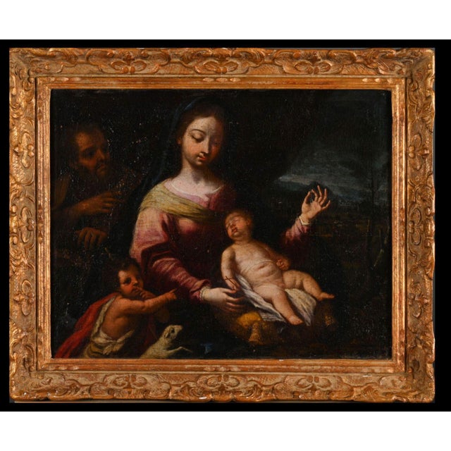 Italian School Artist, Holy Family with St. John the Baptist, 17th Century, Oil on Canvas, Framed For Sale - Image 5 of 6