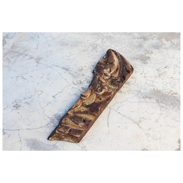 Wood Antique Overdoor 18th Century, Carved and Gold Leaf Portuguese Baroque Fragment For Sale - Image 7 of 9