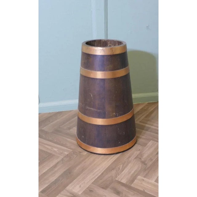 Copper and Oak Barrel Stick Stand, 1900 For Sale - Image 4 of 7