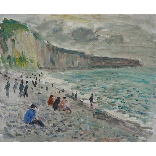 Jean-Jacques René, Beach and Cliffs at Fécamp, Oil on Canvas For Sale