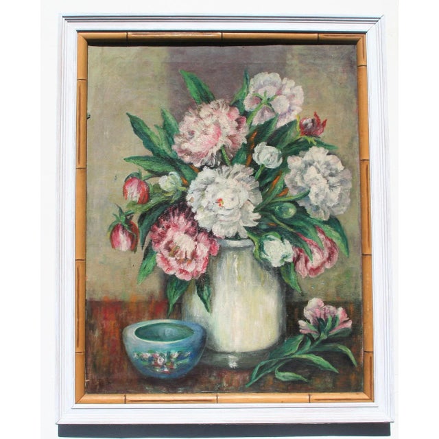 Peonies Still Life, Vintage Oil Painting For Sale - Image 10 of 10