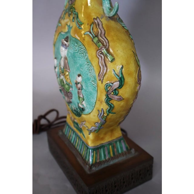 Metal Vintage Chinese Famille Jaune Porcelain Guanyin Table Lamp With Dragon Handles, C. 1900 For Sale - Image 7 of 16