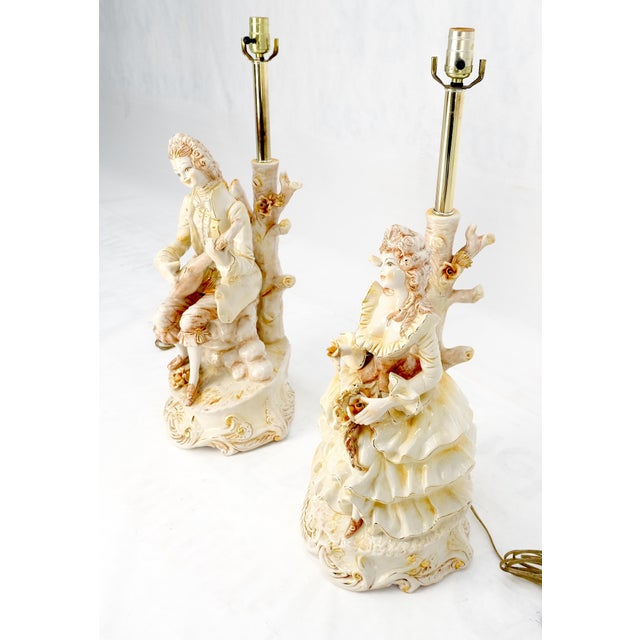 28"h Porcelain Ceramic Figural Table Lamps Man Woman Playing Guitar For Sale - Image 10 of 13
