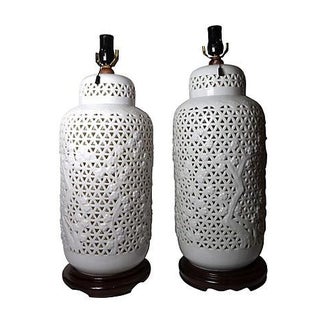 Oversized Blanc De Chine Lamps - Pair For Sale