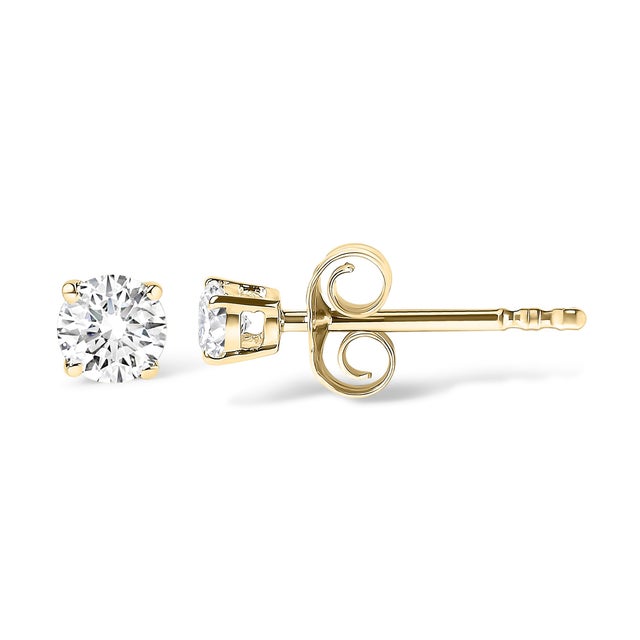 Contemporary 14K Yellow Gold 1/2 Cttw Round Lab Grown Diamond Solitaire Stud Earrings For Sale - Image 3 of 5