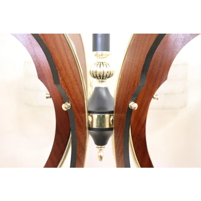 Mid-Century Italian Glass Bowls, Wood, Brass and Black Lacquered Metal Chandelier, 1950s For Sale - Image 4 of 12