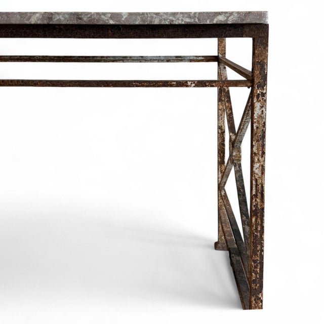 Early 20th Century Vintage Iron Table With Stone Top For Sale - Image 5 of 7