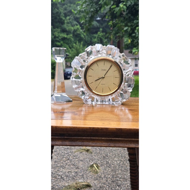 Vintage Linden Crystal Quartz Desk Clock With Faceted Glass Case For Sale - Image 12 of 12