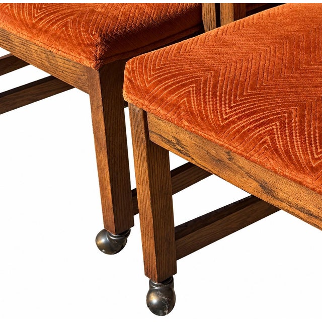 1970s 1970's Bernhardt Mid Century Modern Burnt Orange Velvet Rolling Dining Chairs - Set of 4 For Sale - Image 5 of 11