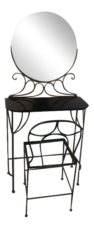Ferro Brandt Art Deco Wrought Iron Vanity & Chair - A Pair