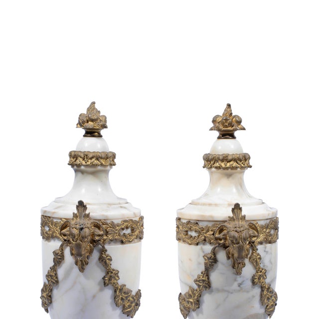 Late 19th Century Late 19th Century Pair of French Antique White Marble Ormolu Mounted Cassolettes For Sale - Image 5 of 6