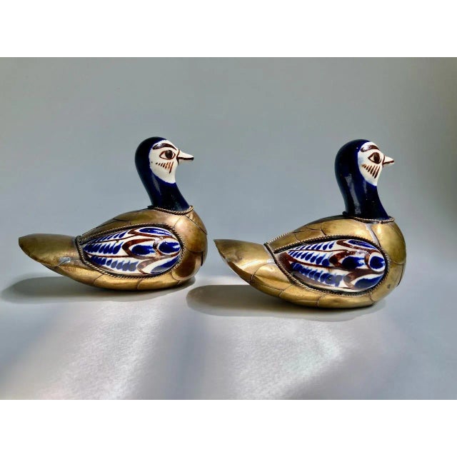 1970s Mexican Folk Art Brass and Ceramic Ducks - a Pair For Sale - Image 13 of 13