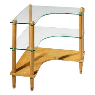 Gilbert Rohde Style Mid Century Glass and Walnut Corner Table For Sale