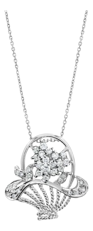 Diamond Basket of Flowers Pendant .50cttw 18k White Gold 16"