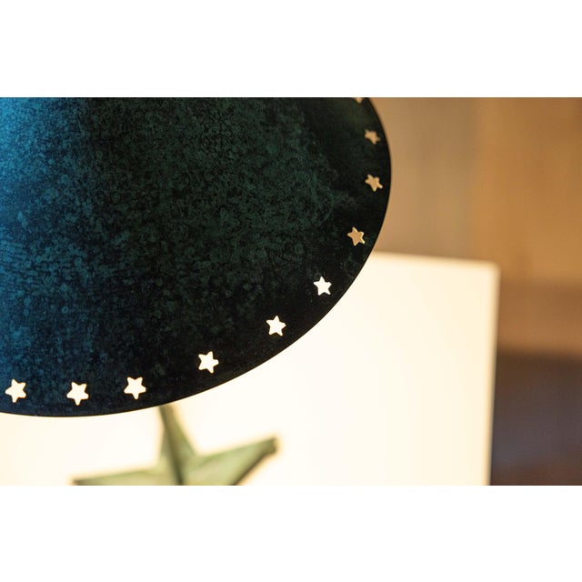 Vintage Verdigris Copper Alloy Brutalist Star Table Lamp For Sale - Image 12 of 14