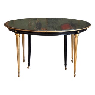 Mid-20th Century Black Lacquered and Gilt Metal Extension Dining Table in the Style of Maison Jansen For Sale