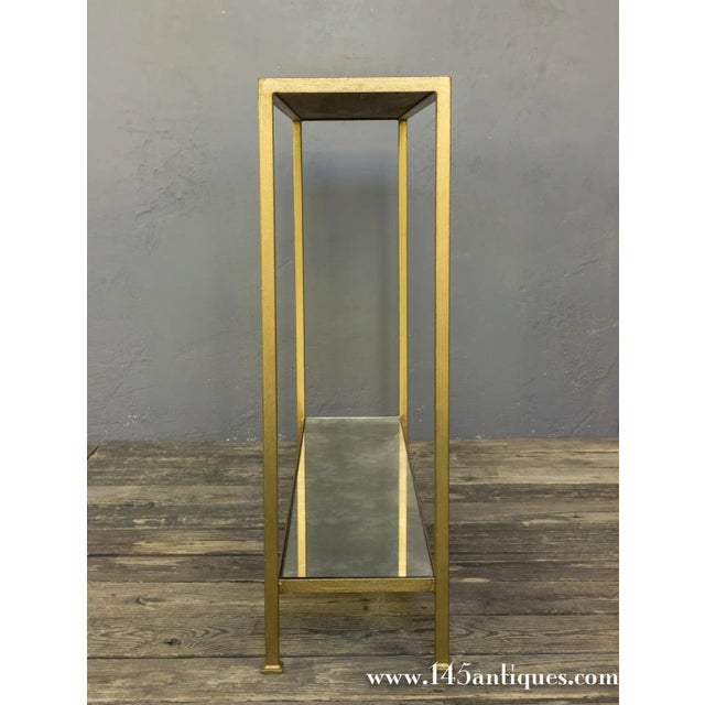 Gold Finish Iron Console Table With Antiqued Mirror Shelves For Sale In New York - Image 6 of 9
