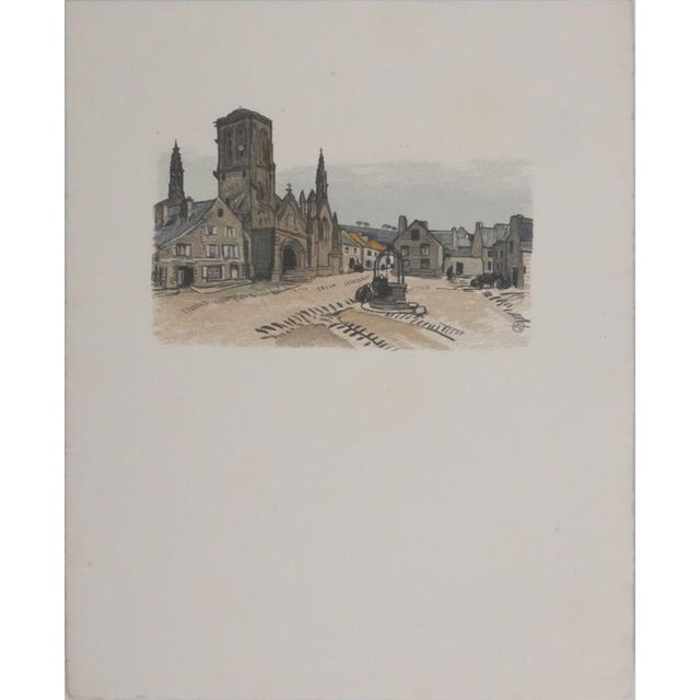 Mathurin MEHEUT (1882-1958) Brittany, Church of Saint Ronan in Locronan, 1937 Original wood engraving Signed with the...