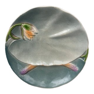 Majolica Water Lily Asparagus Plate Keller & Guerin Saint Clement For Sale