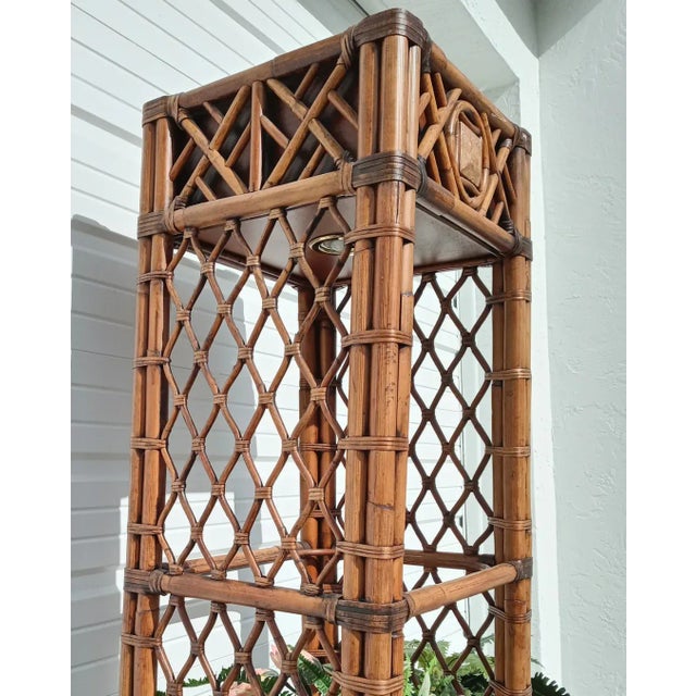 Chippendale Vintage Extra Tall Chippendale Bamboo 3 Shelf Lighted Display Tower Etagere For Sale - Image 3 of 13