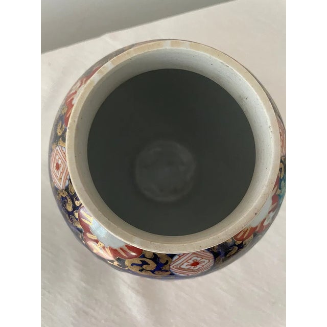 1920s Japanese Imari Style Porcelain Covered Ginger Jar Temple Jar Cherry Blossom Cobalt Blue Iron Red Gold For Sale - Image 10 of 12