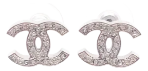 Chanel Classic Silver CC Crystal Reissued Piercing Earrings, A Pair