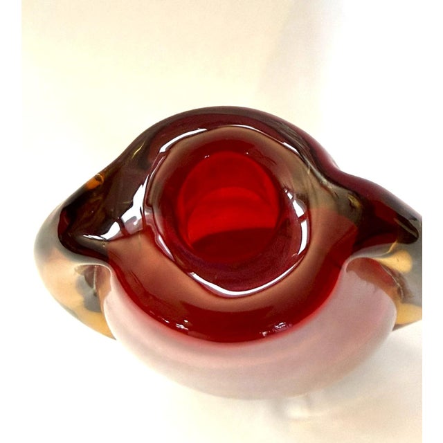 Murano Style Sommerso Art Glass Vase in Red and Amber For Sale - Image 11 of 12