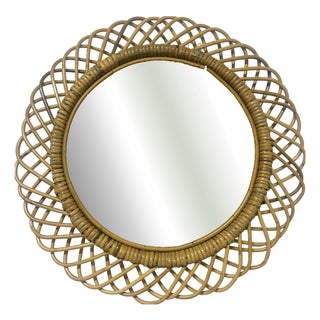 Vintage Wicker Mirror, 1960 For Sale