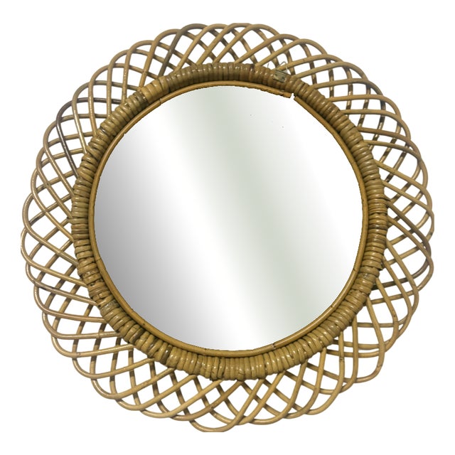 Vintage Wicker Mirror, 1960 For Sale