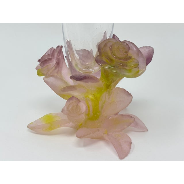 Daum France Soliflore Roses Crystal Vase With Pate De Verre Floral Base Signed For Sale In Palm Springs - Image 6 of 17