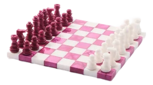 Magenta/White Small Italian Alabaster Marble Chess Set