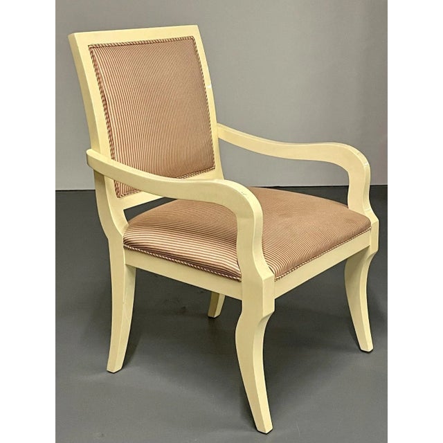 Ron Seff, White Lacquer, Striped Fabric, Ten Modern Dining Chairs, Usa, 1970s For Sale - Image 10 of 13